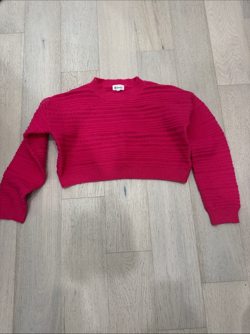 Girls' Cropped Crewneck Sweater in Hot Pink